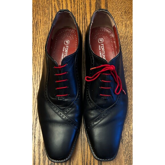 Fortune From Liberty Mens Black Genuine Leather Oxford Shoes Red Laces Sz 11 EC main image 7